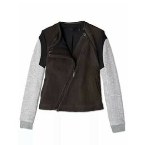 Francis Leon Asymmetrical Pebble Leather Moto jacket sweater sleeves XS